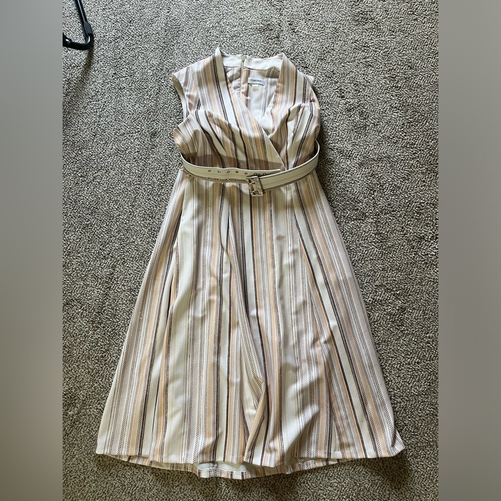 Calvin Klein cream, brown and tan dress